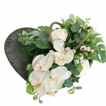 ORCHID ROSE ARR ON HEART PLATE 35X33X18CM CREAM