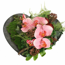 ORCHID AGAVE ARR ON HEART PLATE 35X33X14CM PINK